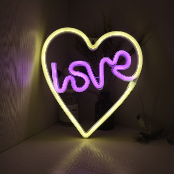 Hjärta LED neonljus, dekorativ nattlampa Väggdekor för sovrum Vardagsrum Barnrum Bröllopsfest jul (gul hjärta-kärlek)