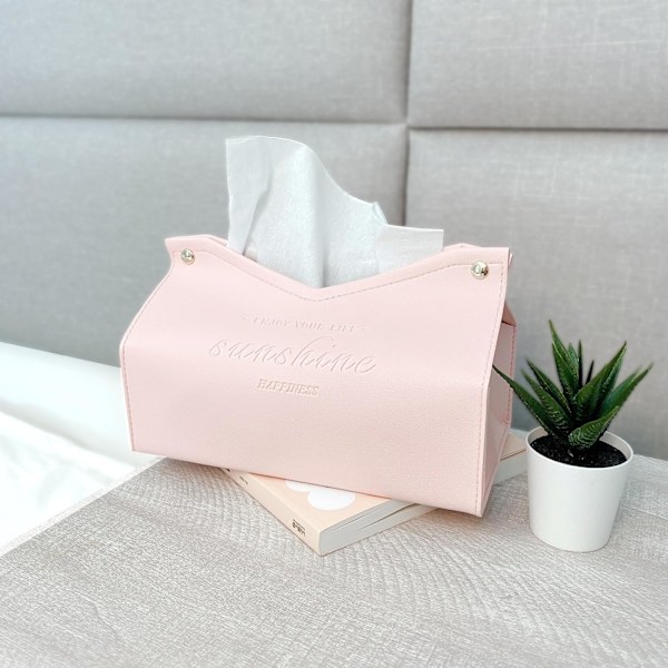 Servettlådeöverdrag, PU-läder servettlådehållare, Kleenex lådarrangör för badrum, kök och kontorsrumsdekor (rosa)