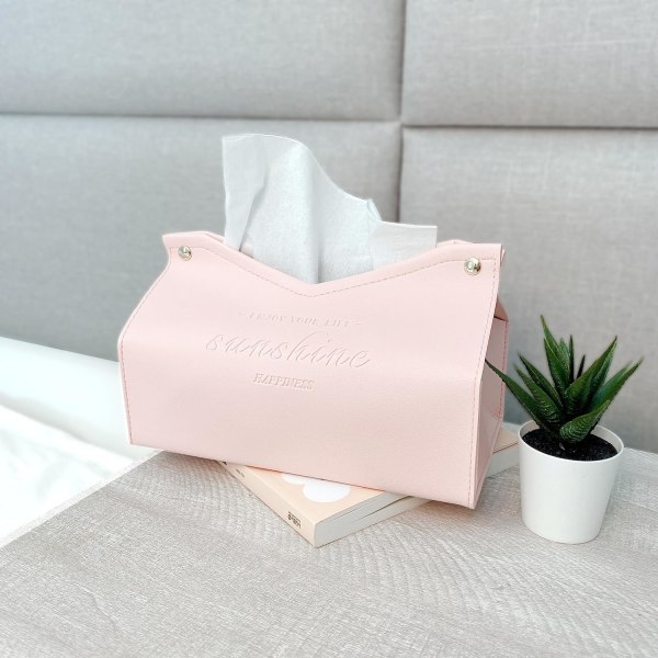 Tissue Box Cover, PU-läder Tissue Box Hållare, Kleenex Box Case Organizer för badrum, kök och kontorsrumsinredning (rosa)