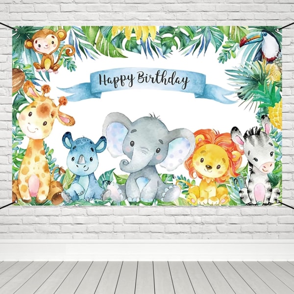 6x3,6ft Happy Birthday Banner Safari Børnefødselsdagsfest Dekoration Tropisk Jungle Vilde Dyr Børnefødselsdag Dekoration Tilbehør Fødselsdag Baggrund