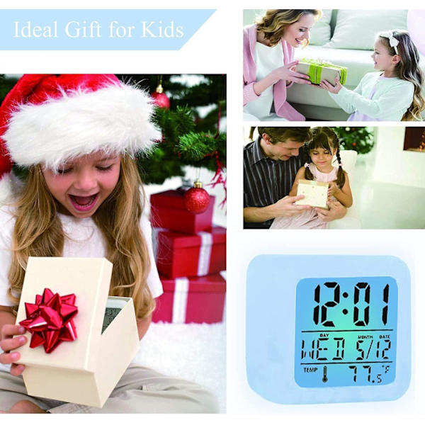 LED-väckarklocka, Kids LED färgglad lysande kub LCD-klocka, för barn vuxna sovrum vakna nattstygn alarmklocka, F
