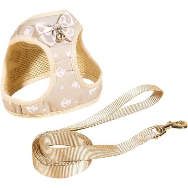 Cute Dog Harness Dog Vest Harness with Leash Set Bell Bow Design Puppy Cat Harness Leash Set for Small Medium Dogs Beige XL