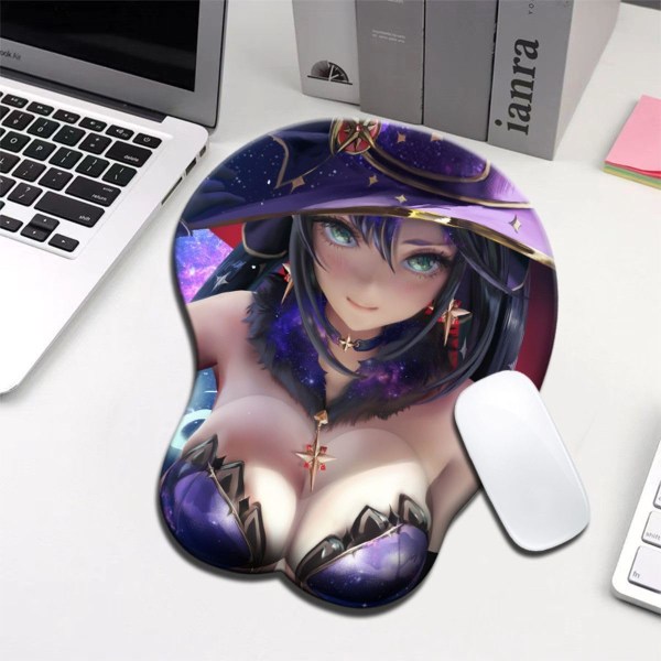 Mona 3D Anime Musematte med håndleddsstøtte Musematter Sexy Bryst Silikon Musematte Ergonomisk Skrivebordsmatte Gelpute Gaming Muse Gelputer