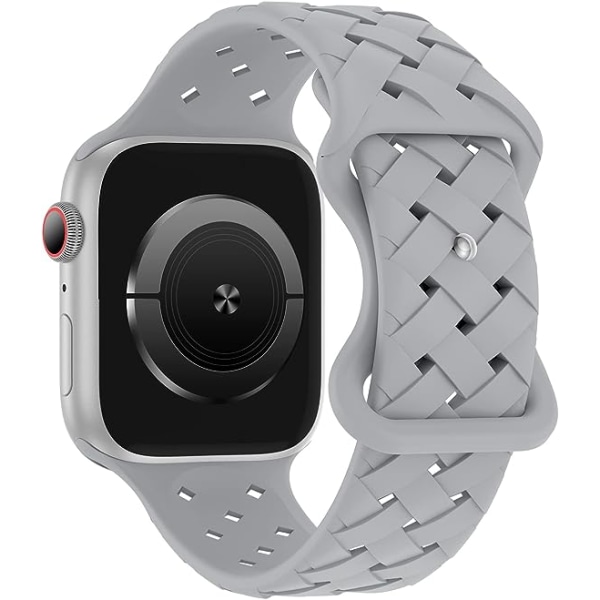 Silicone Braided Weave Bands Compatible with Apple Watch 38mm 40mm 41mm , Replacement Silicone Sport Breathable Strap for Women Men-Gray