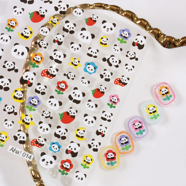 Panda Nail Art Sticker Jordgubbsdekal 3D Självhäftande Modetrend Glamour Söt Djurdesign DIY Dekor Damer Flickor Barn 3 Ark