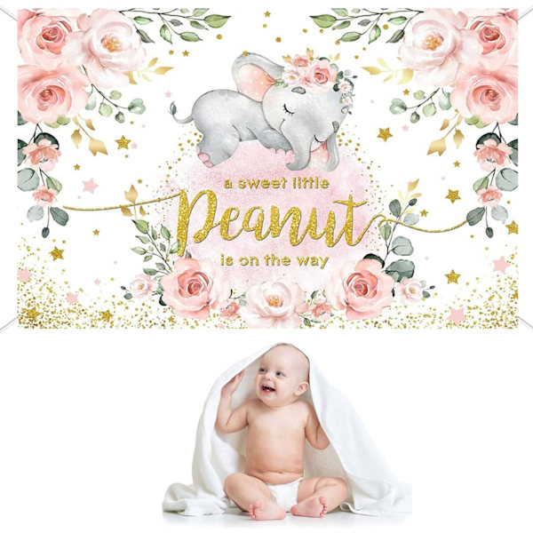Rosa blomster elefant babyshower banner elefant babyshower bakgrunn for jente babyshower festdekorasjoner rosa fotografering bakgrunn