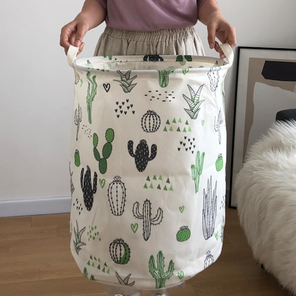 Leksaksförvaringsbehållare, stor lätt hopfällbar canvas tvättkorg för förvaring av leksaker, smutsiga kläder, för sovsalar, barnrum, badrum (kaktus)