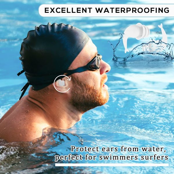 Pairs Noise Cancelling Öronproppar, Silikon Simning Öronproppar Vattentäta Öronproppar för Surfing Sömn Hörselskydd (Fishtail Style)