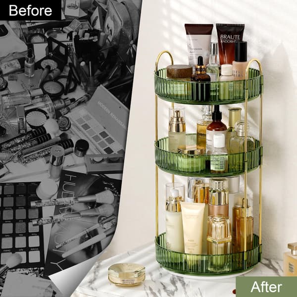 Makeup Organizer - 2 or 3 Drawers Makeup Storage 360° Rotating Makeup Stand Organizer Makeup Tools Green 3 våningar