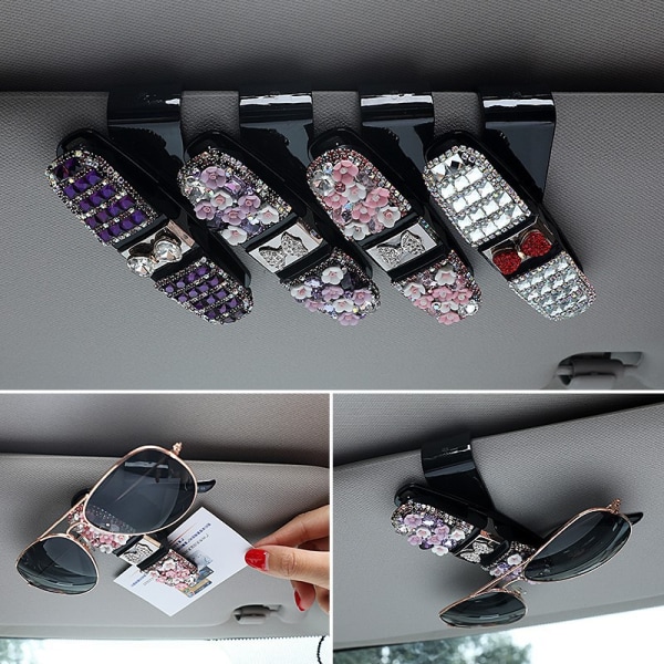 Solbriller Bilholder Bil Solskærm Klip Rhinestone Brille Klip Rhinestone Solbriller Montering Køretøj Briller Clips Bil 1Pc