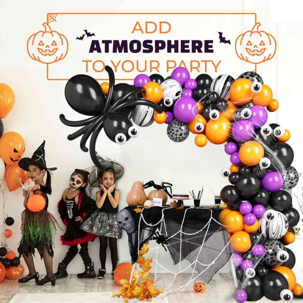 Halloween Balloon Garland Arch Kit - 165 deler - Oransje Svart Lilla Latex ballonger, flaggermus - Fest og bursdag Halloween dekorasjoner innendørs