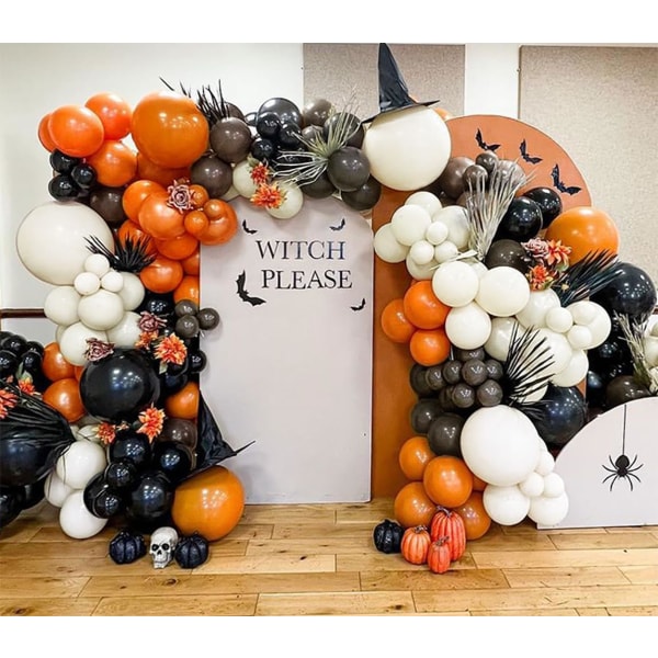 122st, svart orange ballonger halloween ballong girland vit sand brun ballongbåge kit för pumpa fladdermus Skrämmande häxa Zombie tema festdekorationer