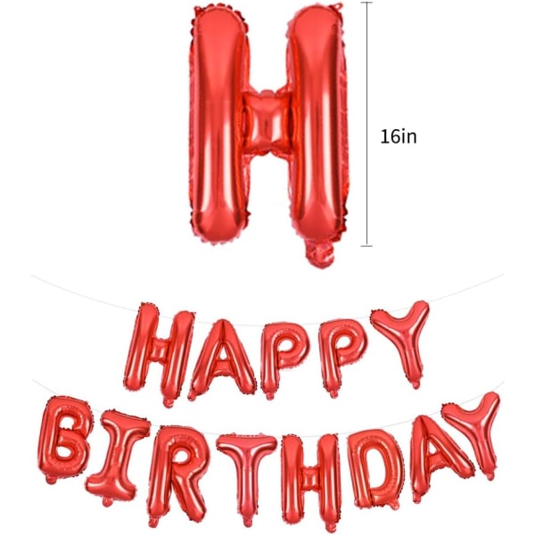 Red Happy Birthday Balloons 16 Inch Mylar Foil Letters Birthday Sign Banner Balloon Bunting Reusable Ecofriendly Material