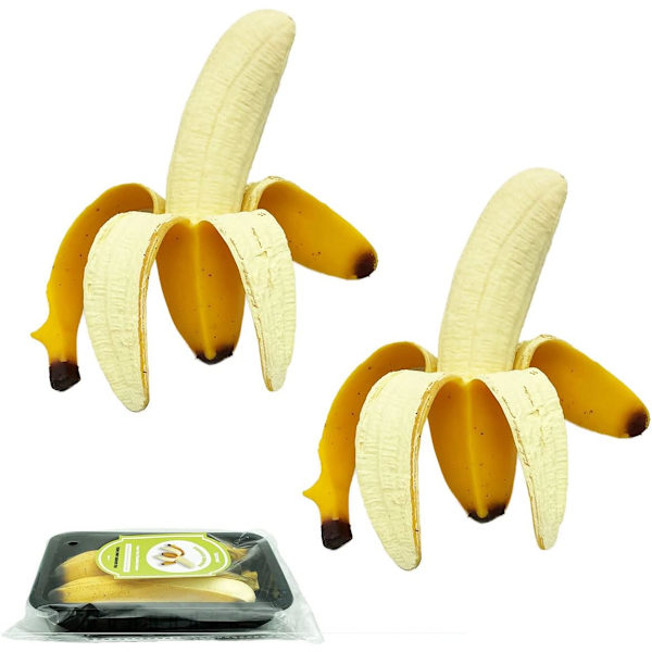 2-pack mjuka bananleksaker, simulerad banan, mjuka kläm-leksaker, supermjuka stressavlastande fläckiga skalade bananfestpresenter, 17,5 cm