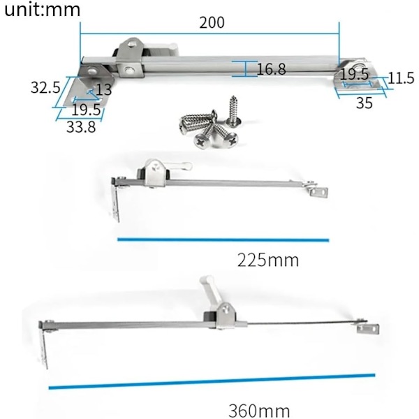 Fönsterbegränsare 360mm Vindbeständig Aluminiumlegering Teleskopisk Fönsterfäste (Färg: A)