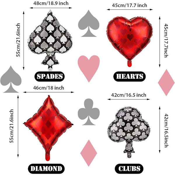 8 stk. Casino-tema festballonger Spillekort Ballonger Casino Folieballonger Casino Festdekorasjonsutstyr for Las Vegas-fest, Pokerturneringer