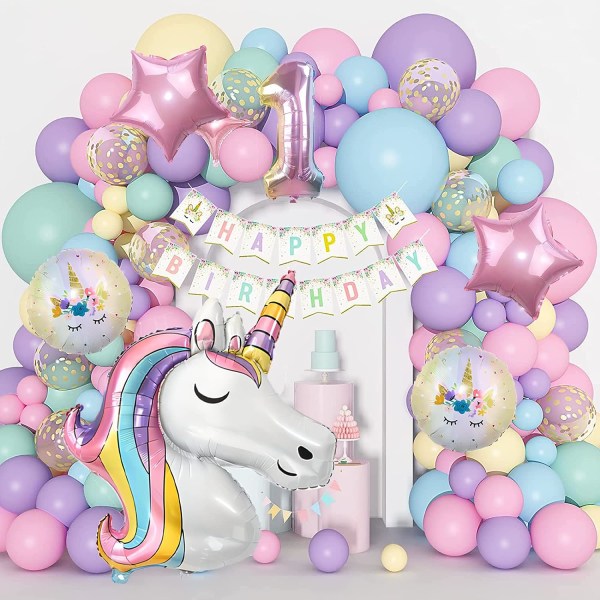 Unicorn Fødselsdagspynt, 6 stk Unicorn Balloner 1. Fødselsdag Unicorn Fødselsdagsfest Dekorationer Folieballoner til 1 års fødselsdagsfest