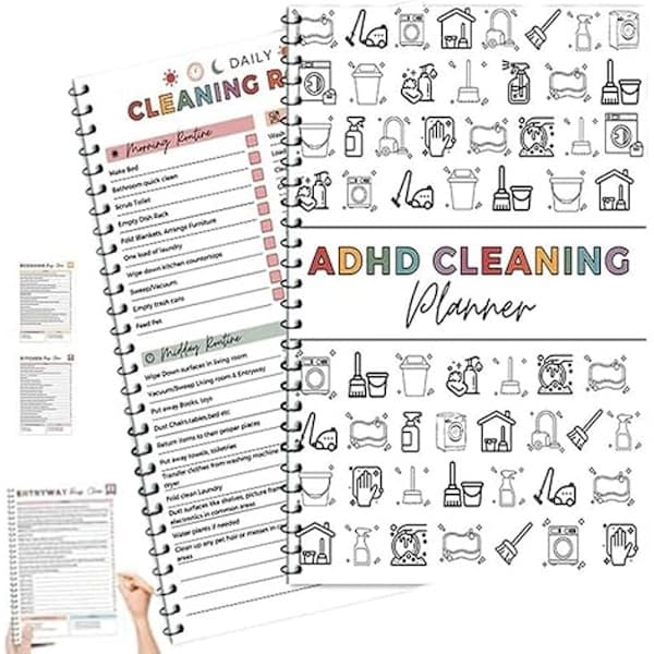 Cleaning Planner, Organization Tool - Chore Planner, Editable Cleaning Schedule Book for Home, Daily, Weekly, and Monthly Annual Cleaning Checklist (1 pc)