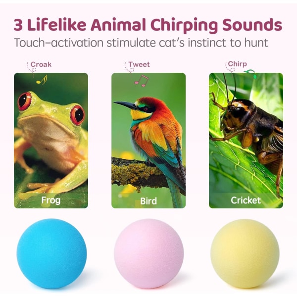 Chirping Cat Toys Balls with Silver Vine Catnip, 3 Pack Fluffy Interactive Cat Kicker, 3 Lifelike Animal Sounds, Kitty Kitten Catnip Exercise Toys
