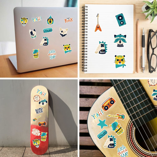 Kule Rock Animal Stickers Kawaii Vinyl Vanntett Sitat Tegneserie Søte Stickers Vannflaske Bærbar PC Skateboard Telefon Gitar Stickers 52 stk.