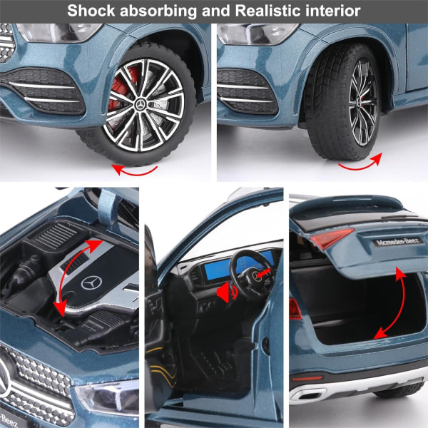 Kompatibel med 1/24 Legering Støbt Benz GLE 350 Legetøjsbil med Lyd og Lys Træk Tilbage Samling Modelbil til Børn Gave (Blå)