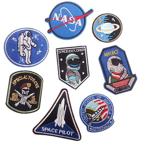 20 stk. broderede strygemærker, planetariske broderede patches