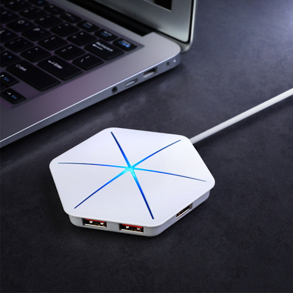 USB-hubb Vertikal datahubb med lång kabel - 6 portar USB-förlängningskabel Extra USB-portar - Vit (färgglad glöd utan OTG-funktion)