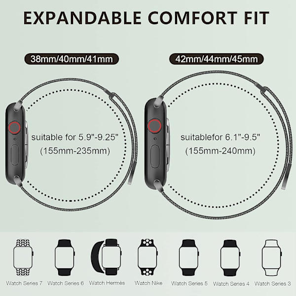 Kvinner og menn, rustfritt stål mesh loop magnetisk spenne erstatning for iWatch-bånd (45mm/44mm/42mm/49mm, regnbue).