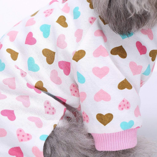 Hunde Pyjamas Kostumer til Indendørs Udendørs Turtleneck Kærlighedsmønster Komfortable Hvalpe Pyjamas Blød Hunde Jumpsuit Skjorte Bedste Gave 100% Bomuldsfrakke-M