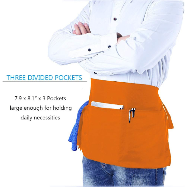 1 st midje-förkläde med 3 fickor - Orange servitris servitör server kort förkläde