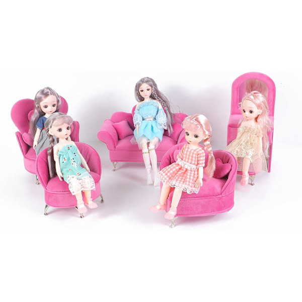 Miniature dukkehus tilbehør dukkehus møbler smykkeskrin kvinder piger gave fløjl opbevaring smykkeskrin (Pink Sofa)