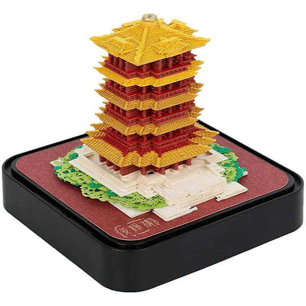 2024 Skrivbordskalender med lampor 3D Memo Pad Papperskonst Sakura Träd Kreativ 3D Skrivbordskalender Post-it-lappar Anteckningsblock Papperskonst Tempel-A