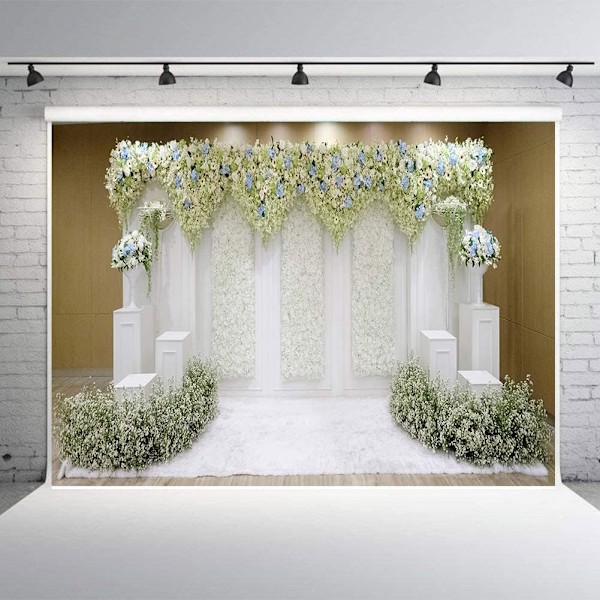 9x6FT Hvit Blomster Fotobakgrunn Gardin 3D Blomst Bryllup Brude Dusj Fotografering Bakgrunner Fest Dekorasjon Rekvisita Fotoboks Banner