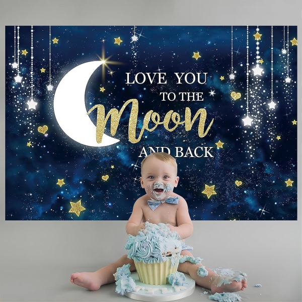 5x3Ft Love You Til Månen og Ryg Tema Stjernehimmel Mønster Baggrund Baby Dåb Baggrund Gardin Pige Dreng Fødselsdagsfest tilbehør Dekoration