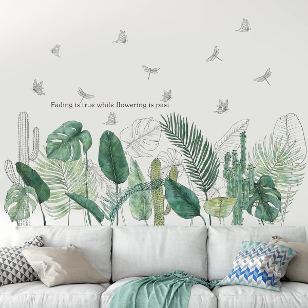 Grön växt Väggdekal Tropiska Palmblad Vinrankor Väggdekaler Akvarell Natur Kaktus Väggdekor Fjäril Slända Väggdekor Väggmålning