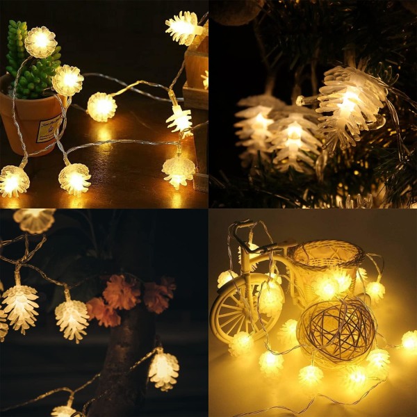 Fairy Lights, 6M Pine Cone LED-lampor, batteridrivna ljusslingor, inomhus- och utomhusdekoration för fönster, trädgård, staket, balkong - varmvit