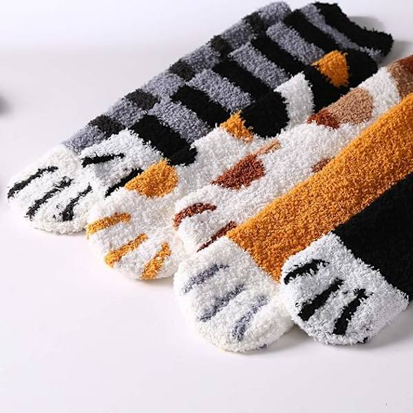 6 par söta katt tass strumpor kvinnor vinter fuzzy mysiga plysch tofflor strumpor