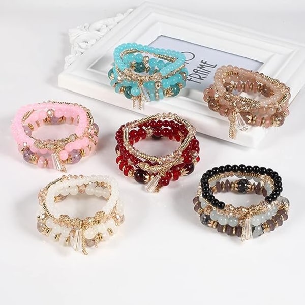 Stapelbara armband för kvinnor Set, flickor Stretch Multilayer Stack Beads Färgglada pärlstava berlockarmband Girl Handgjorda smycken