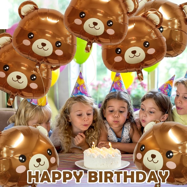 8 stk bjørneballong dyreballonger, søte bjørneformede brune ballonger folieballonger til babydusjpynt Dyrebursdagsfest Jungle-tema