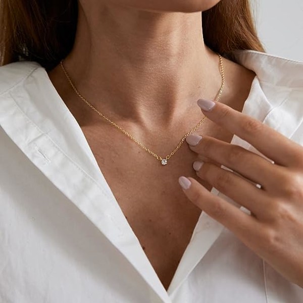 Diamanthalsband för kvinnor Snyggt lager Cubic Zirconia hängehalsband Guldpläterat vattendroppsform fyrkantigt simulerat diamantbrudtärnahalsband