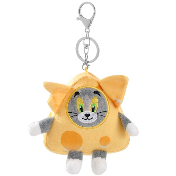 Tom-Cat med Jerry-Mouse plysch nyckelring katt&mus ost styling charm nyckelring gosedjur leksakspresenter för flickor pojkar（4in 2st）