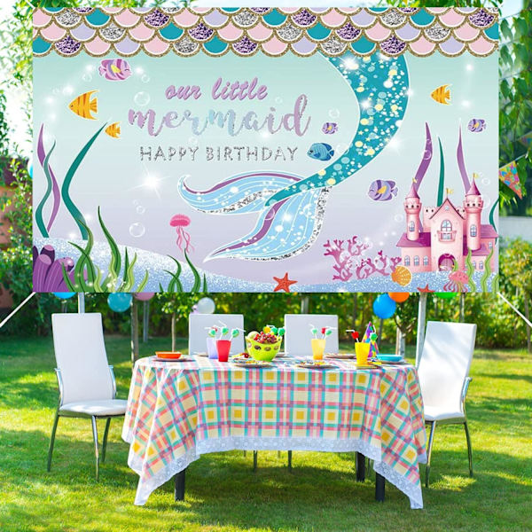 Sjöjungfru Tematisk Grattis På Födelsedagen Bakgrund Banner Sjöjungfru Födelsedagsfest Bakgrund Dekorationer Sjöjungfru Svans Bakgrund Fotobås Rekvisita för Flickor