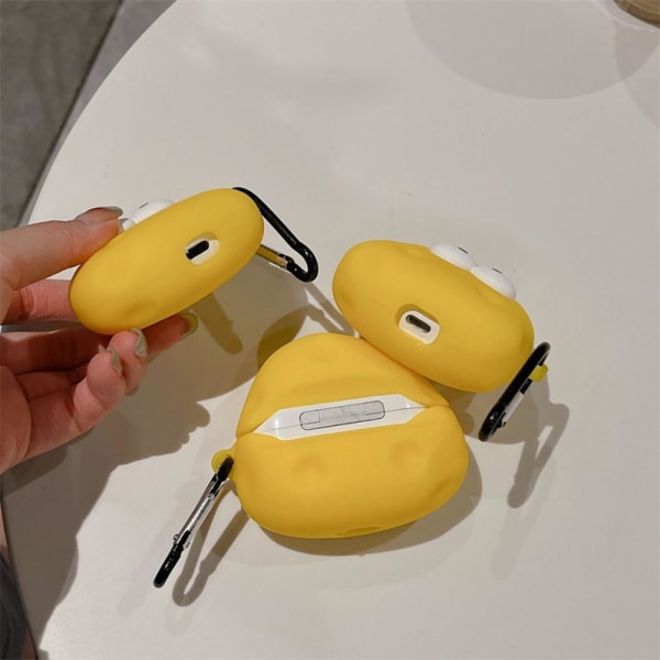 Compatible for AirPods Case Soft Silicone with Cute 3D Cheese Cartoon Design Shockproof Keychain Cover for Girls Woman Airpods 2 &1-Yellow