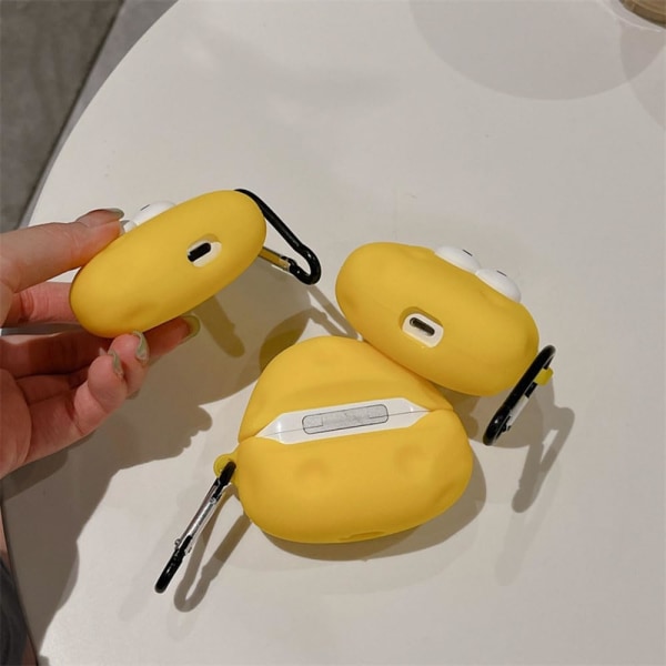 Kompatibel til AirPods Etui Blød silikone med sød 3D ost tegneseriedesign Stødsikker nøglering cover til piger Kvinde Airpods 3-gul
