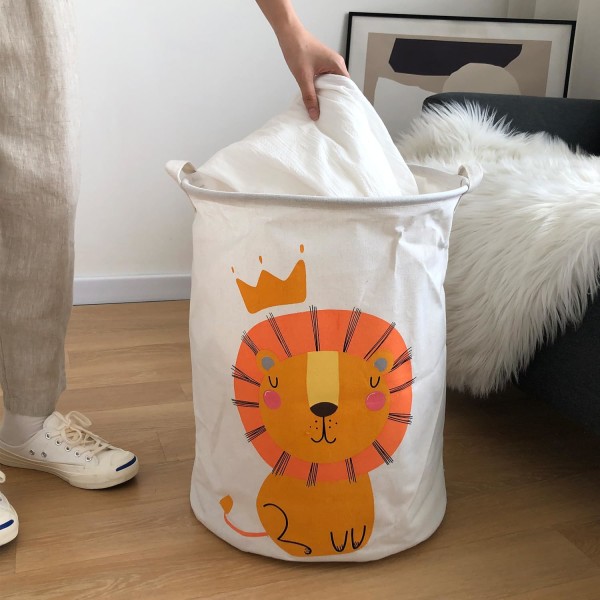 Leksaksförvaringsbehållare, stor, lätt hopfällbar canvas tvättkorg för förvaring av leksaker, smutsiga kläder, för sovsalar, barnrum, badrum (lejon)