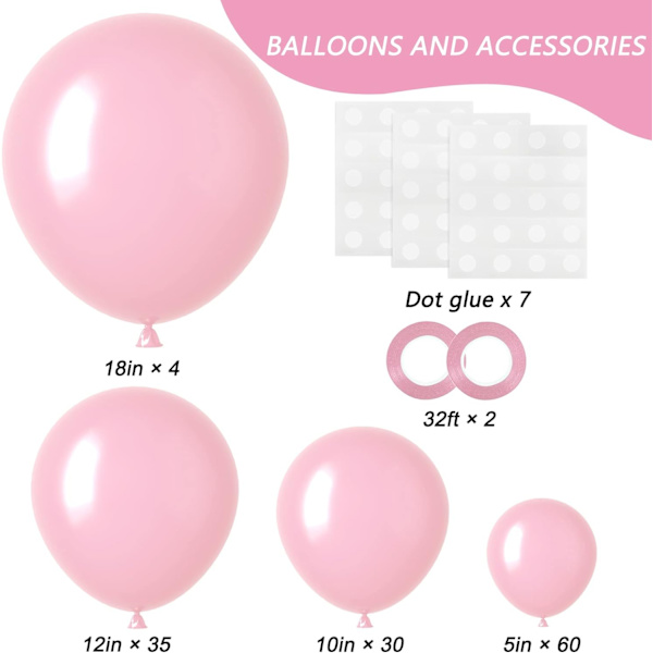 129 st pastellrosa ballonger i olika storlekar 18 12 10 5 tum för girlangbåge, ljusrosa ballonger