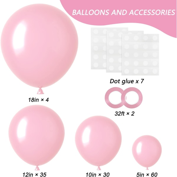 129 stk pastell rosa ballonger forskjellige størrelser 18 12 10 5 tommer for Garland Arch, lys rosa ballonger