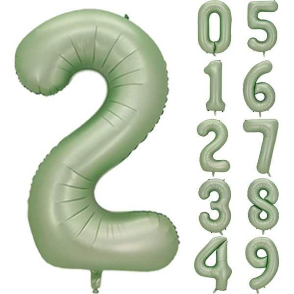 Numero 2 ilmapallo, suuri numero ilmapalloja 40 tuumaa, 2. syntymäpäivän juhlakoristeet, kaksi syntymäpäiväkylttisisustus, Sage Green