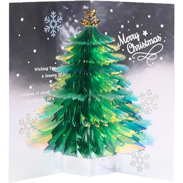 Pop Up julekort, 3D Glitter Juletre Gratulationskort God Jul Pop Up Card Vinterferiekort Gave til nyttår jul - Grønn