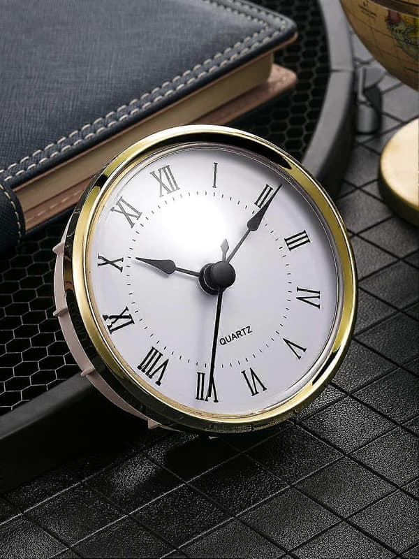 Round Clock Insert 3-1/8 Inch (80 mm) Quartz Movement Roman Numerals Gold Bezel (Gold Bezel)